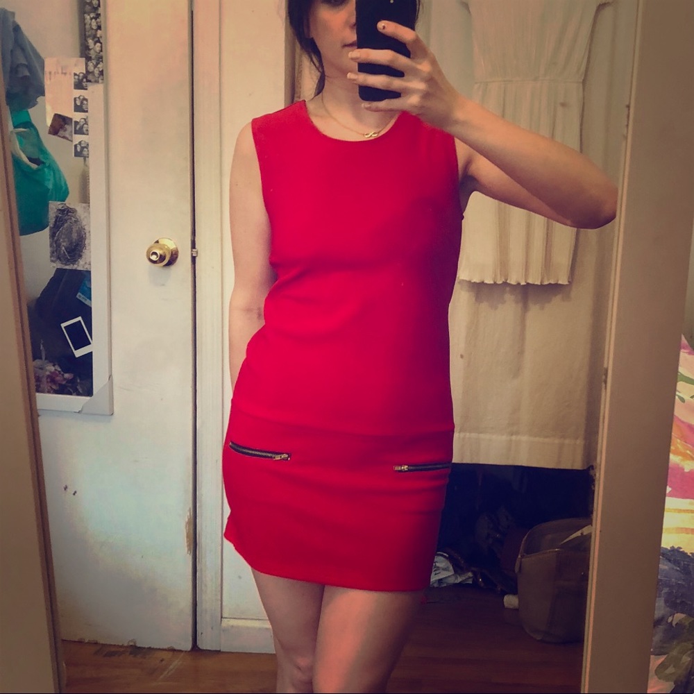 Red mod style mini dress.